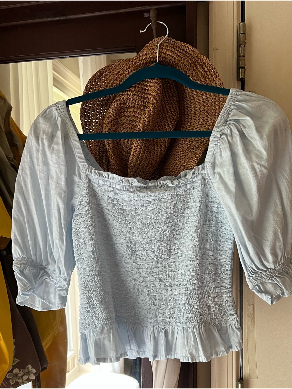 GAP Light Blue Smocked Puff Sleeve Blouse size small
